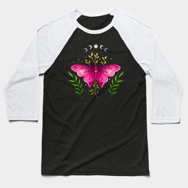 Celestial Floral Moth Baseball T-Shirt by Tebscooler